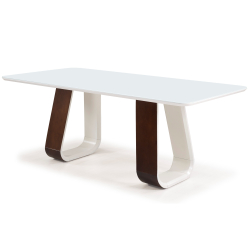 635 - MESA CATARINA 2,00X1,00 VID / BASE EXTERNA 032-CAPUCCINO / BASE E TAMPO 030-OFF WHITE / 058-VIDRO OFF WHITE